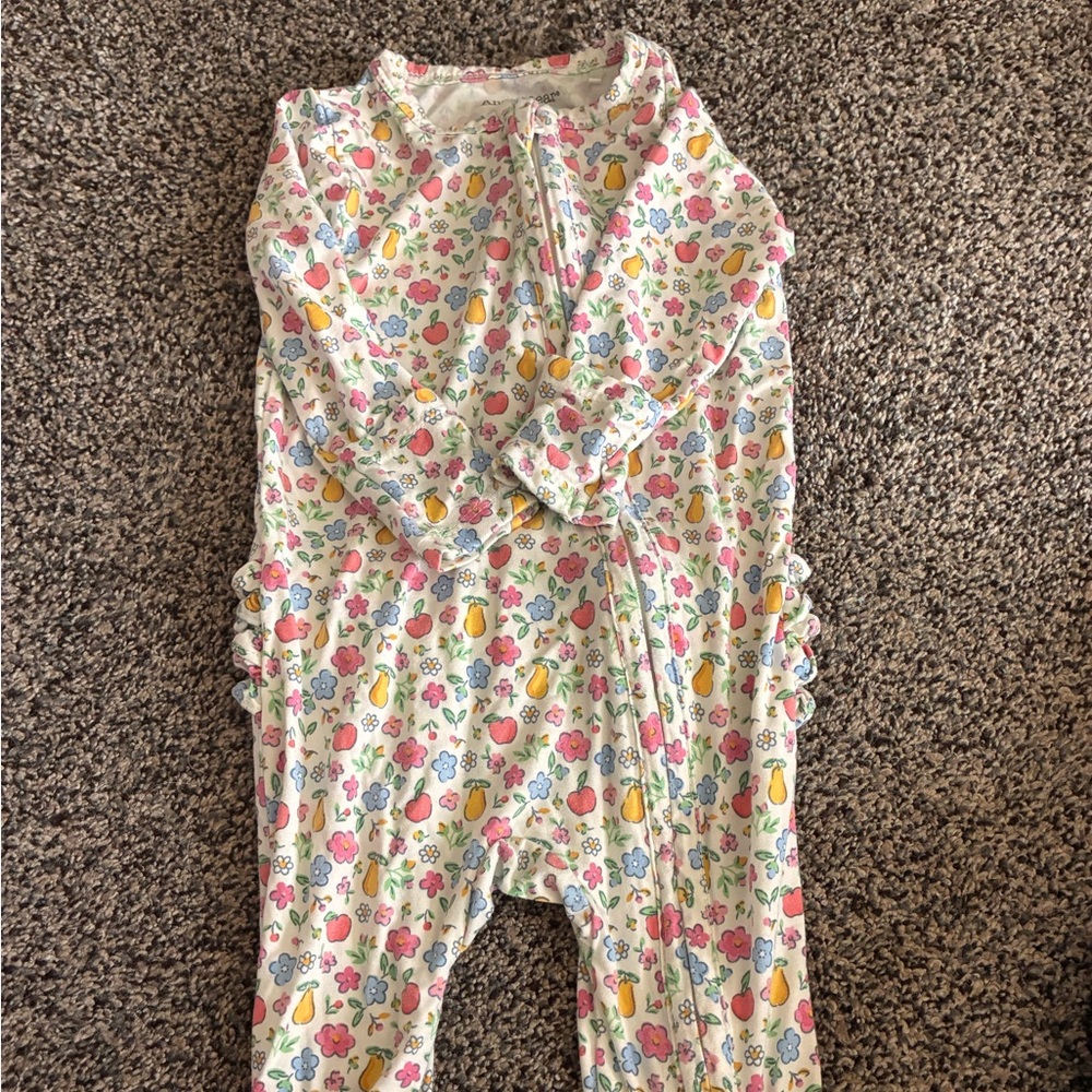 Angel Dear Cream One-Piece Bodysuit with Pink, Yellow & Blue Floral Fruit Print